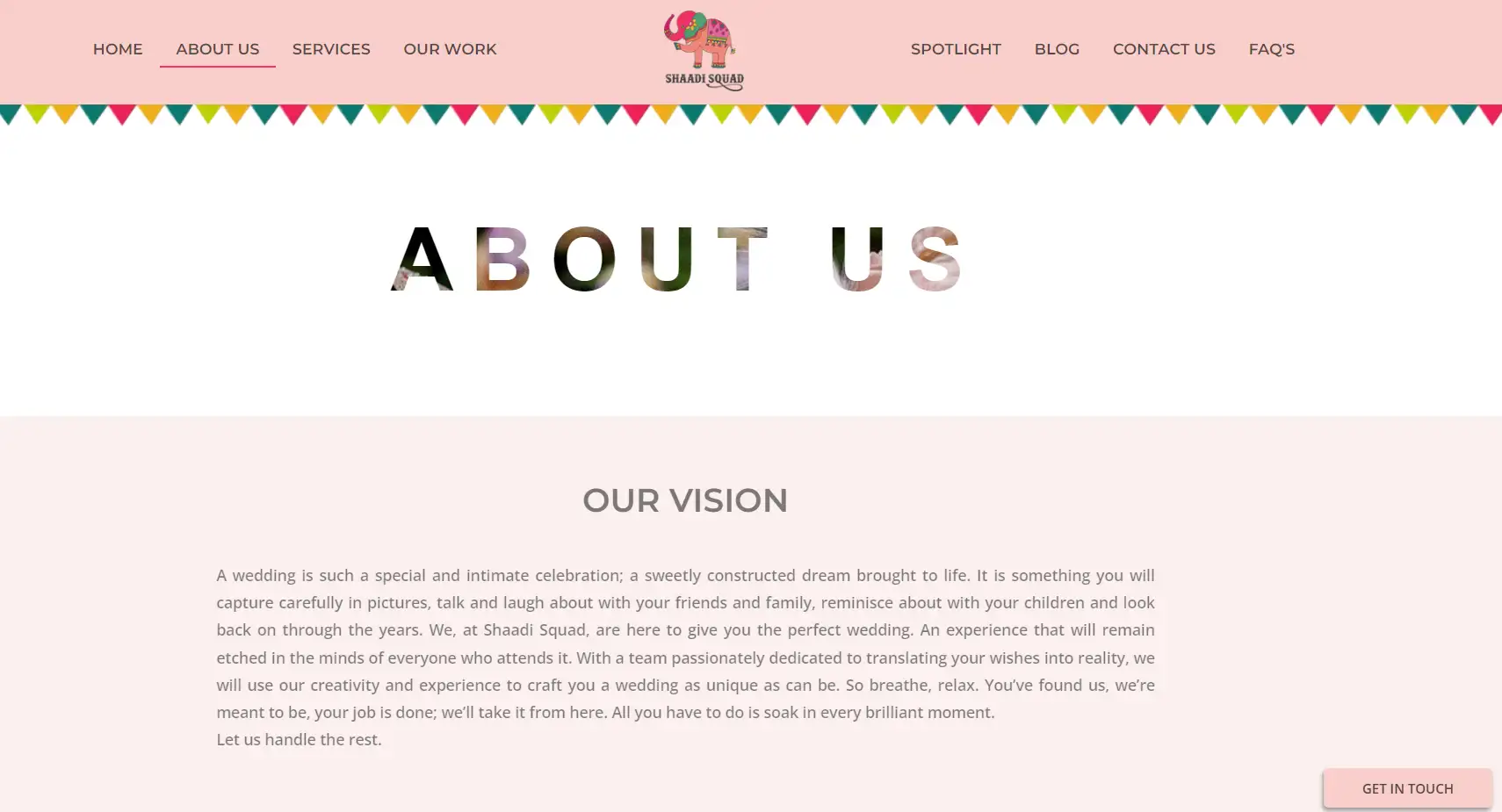 About us page example of an event management website. 